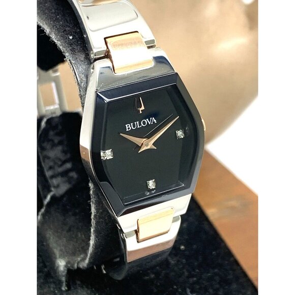 Bulova Womens Watch 98P216 Gemini Diamond Black Dial 2-Tone Quartz Petite 22.5mm - Picture 13 of 14
